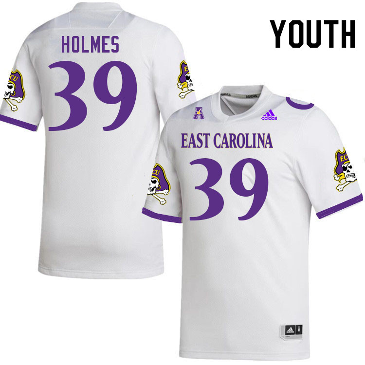 Youth #39 Luke Holmes ECU Pirates College Football Jerseys Stitched-White